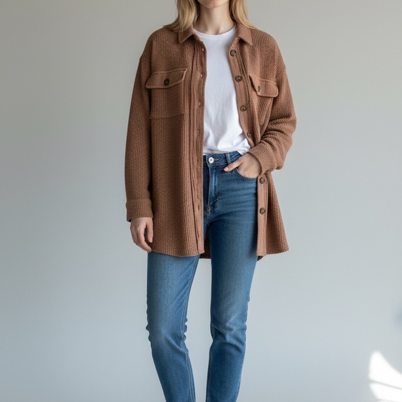Chou Yatou Jackets & Blazers - Women's Brown Button-Up Shacket